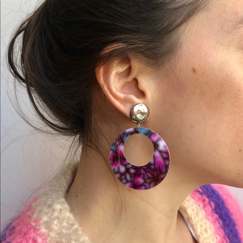 Airbrushed Floral Vintage Earrings